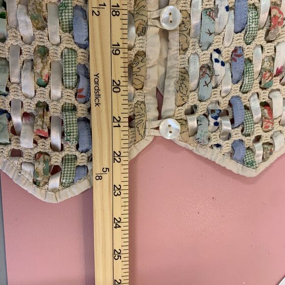 Women VTG New Identity Ribbon Vest Cottagecore Whimsy Basketweave Large - Picture 10 of 11